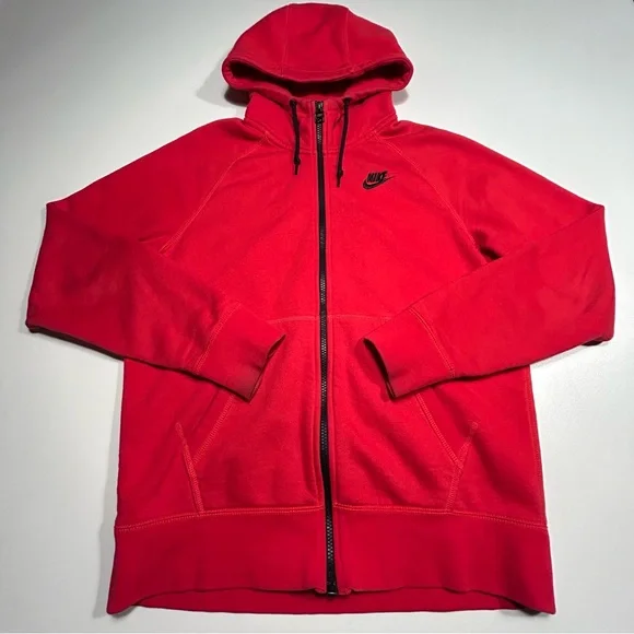 Nike Men's Fleece Windrunner Jacket Hoodie Red Black Medium - Picture 1 of 7